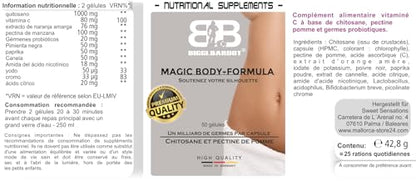 Magic Body Formula – Chitosan &amp; Apple Pectina – Con mil millones de gérmenes probióticos por cápsula – Apoyo a la digestión y al metabolismo – 50 cápsulas –